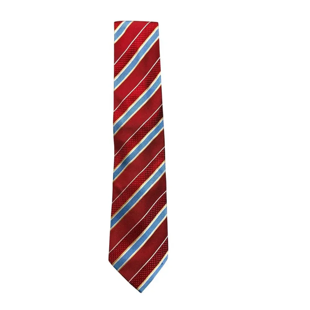 Bugatchi Red & Blue Diagonal Striped 100% Silk Necktie